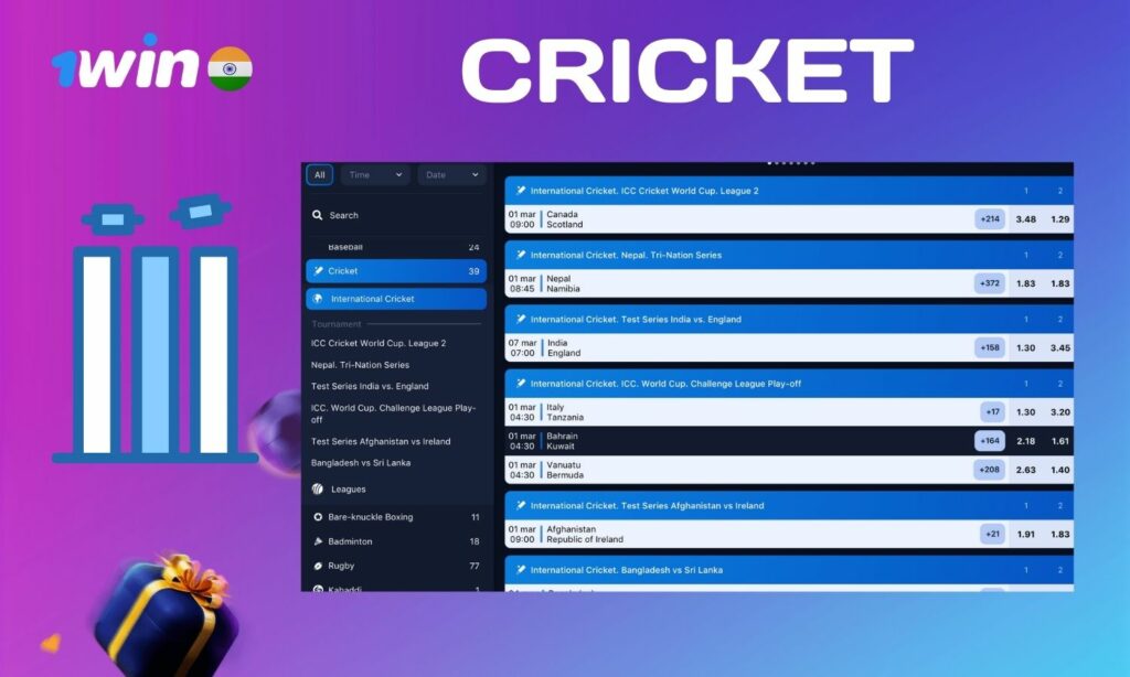 1win India Cricket betting options actual information